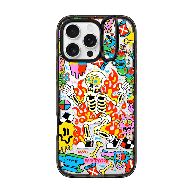 Sam Taylor x CASETiFY iPhone 16 Pro Max ケース ブラック インパクトリングスタンドケース MagSafe対応 Skeleton Fire