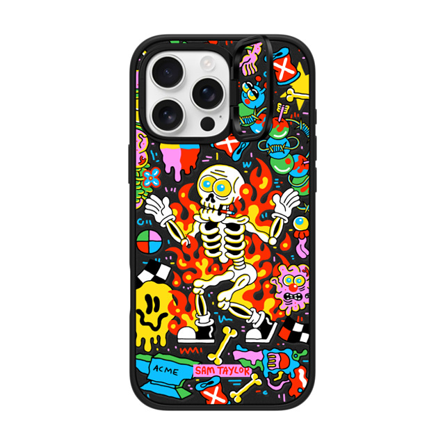 Sam Taylor x CASETiFY iPhone 16 Pro Max ケース マットブラック インパクトリングスタンドケース MagSafe対応 Skeleton Fire