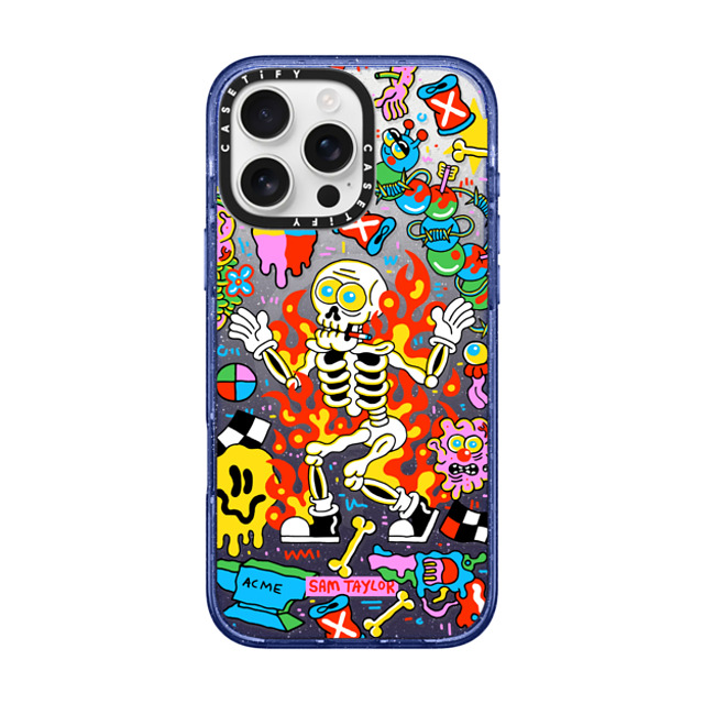 Sam Taylor x CASETiFY iPhone 16 Pro Max Case Glitter Indigo Impact Case MagSafe Compatible Skeleton Fire Sam Taylor x CASETiFY iPhone 16 Pro Max Case Glitter Indigo Impact Case MagSafe Compatible Skeleton Fire