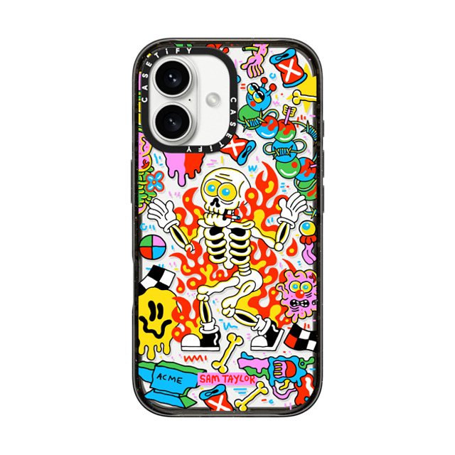 Sam Taylor x CASETiFY iPhone 16 ケース ブラック インパクトケース Skeleton Fire