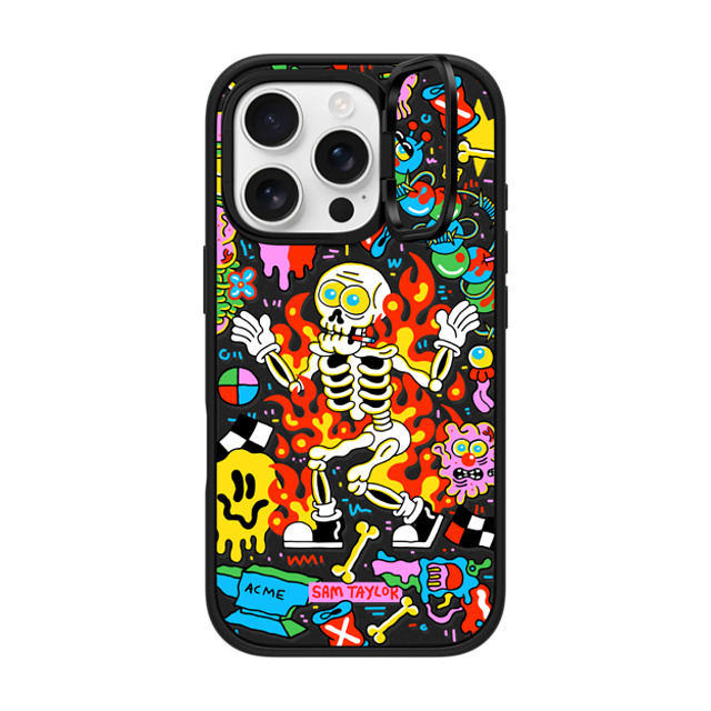 Sam Taylor x CASETiFY iPhone 16 Pro ケース マットブラック インパクトリングスタンドケース MagSafe対応 Skeleton Fire