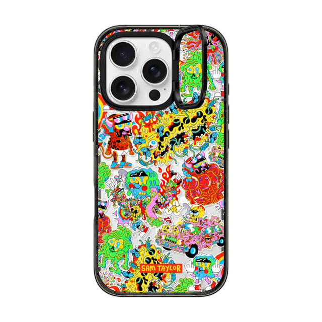 Sam Taylor x CASETiFY iPhone 16 Pro ケース ブラック インパクトリングスタンドケース MagSafe対応 Silly Stickers