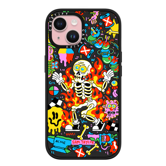 Sam Taylor x CASETiFY iPhone 15 ケース マットブラック インパクトケース MagSafe対応 Skeleton Fire