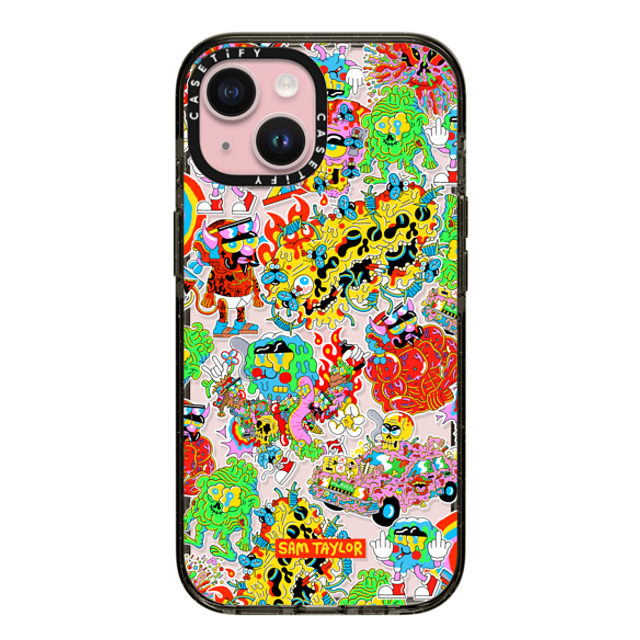 Sam Taylor x CASETiFY iPhone 15 ケース ブラック インパクトケース Silly Stickers