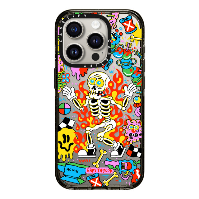 Sam Taylor x CASETiFY iPhone 15 Pro ケース ブラック インパクトケース Skeleton Fire