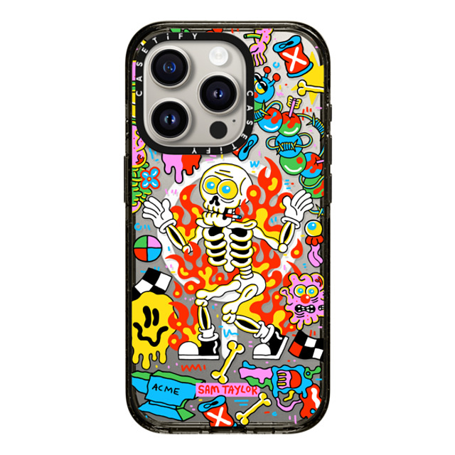 Sam Taylor x CASETiFY iPhone 15 Pro ケース ブラック インパクトケース MagSafe対応 Skeleton Fire