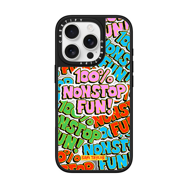 Sam Taylor x CASETiFY iPhone 16 Pro ケース Pattern,Typography Silver on Black ミラーケース MagSafe対応 100% Nonstop Fun! Father's Day Sam Taylor x CASETiFY iPhone 16 Pro ケース Pattern,Typography Silver on Black ミラーケース MagSafe対応 100% Nonstop Fun! Father's Day