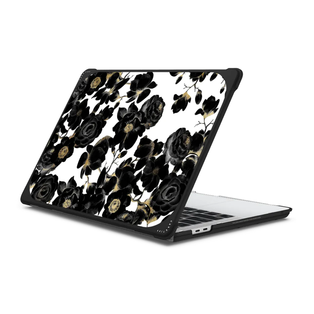 Bounce MacBook Pro 13-inch (M1 / M2 / Intel)  Case - Black and Golden Cream Colored Elegant Floral Print on White