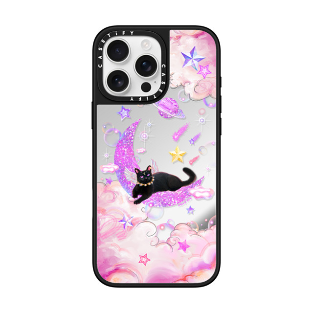 Mond Kim x CASETiFY iPhone 16 Pro Max ケース Silver on Black ミラーケース MagSafe対応 The Cat from The Moon by Mond Kim