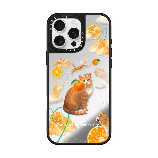 Mond Kim x CASETiFY iPhone 16 Pro Max ケース Silver on Black ミラーケース MagSafe対応 Flying Orange Cat Back to School Mond Kim x CASETiFY iPhone 16 Pro Max ケース Silver on Black ミラーケース MagSafe対応 Flying Orange Cat Back to School