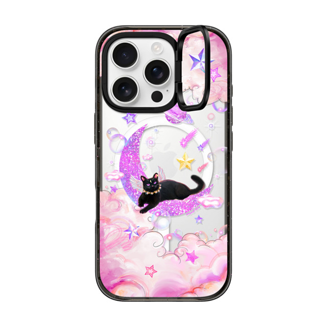 Mond Kim x CASETiFY iPhone 16 Pro ケース ブラック インパクトリングスタンドケース MagSafe対応 The Cat from The Moon by Mond Kim