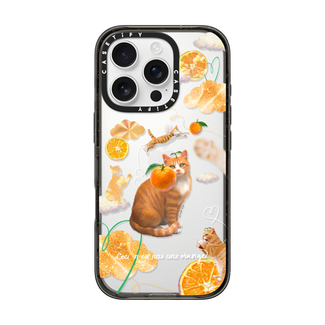 Mond Kim x CASETiFY iPhone 16 Pro ケース ブラック インパクトケース Flying Orange Cat Back to School Mond Kim x CASETiFY iPhone 16 Pro ケース ブラック インパクトケース Flying Orange Cat Back to School