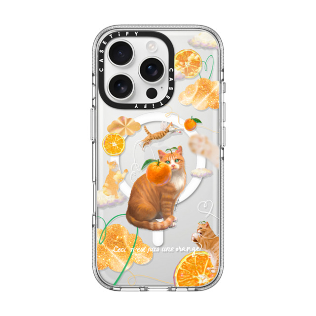 Mond Kim x CASETiFY iPhone 16 Pro ケース クリア クリア ケース MagSafe対応 Flying Orange Cat Back to School Mond Kim x CASETiFY iPhone 16 Pro ケース クリア クリア ケース MagSafe対応 Flying Orange Cat Back to School