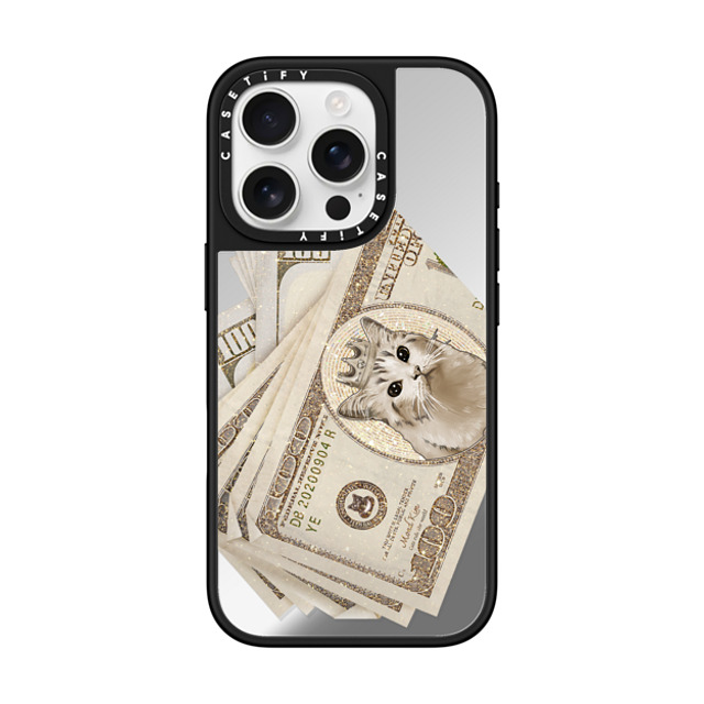 Mond Kim x CASETiFY iPhone 16 Pro ケース Animal,Surrealism Silver on Black ミラーケース MagSafe対応 Million Dollar Cat by Mond Kim Father's Day Mond Kim x CASETiFY iPhone 16 Pro ケース Animal,Surrealism Silver on Black ミラーケース MagSafe対応 Million Dollar Cat by Mond Kim Father's Day