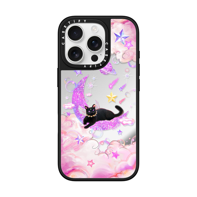 Mond Kim x CASETiFY iPhone 16 Pro ケース Silver on Black ミラーケース MagSafe対応 The Cat from The Moon by Mond Kim