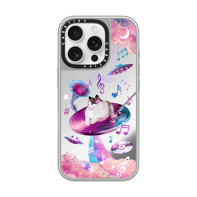 Mond Kim x CASETiFY iPhone 16 Pro ケース シルバー (シルバーバンパー) ミラーケース MagSafe対応 UFO Disco Cat