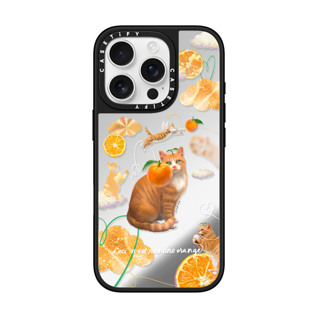 Mond Kim x CASETiFY iPhone 16 Pro Case Silver on Black ミラーケース MagSafe対応 Flying Orange Cat Back to School Mond Kim x CASETiFY iPhone 16 Pro Case Silver on Black ミラーケース MagSafe対応 Flying Orange Cat Back to School