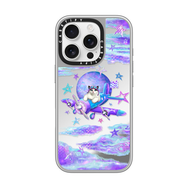 Mond Kim x CASETiFY iPhone 16 Pro Case シルバー (シルバーバンパー) ミラーケース MagSafe対応 Space Pilot Cat Mond Kim x CASETiFY iPhone 16 Pro Case シルバー (シルバーバンパー) ミラーケース MagSafe対応 Space Pilot Cat