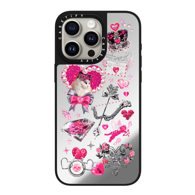 Mond Kim x CASETiFY iPhone 15 Pro Max ケース Silver on Black ミラーケース MagSafe対応 Cupid Cat by Mond Kim