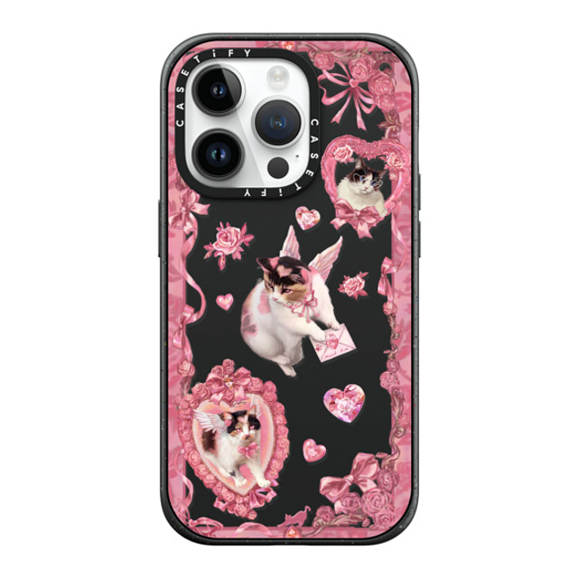 Mond Kim x CASETiFY iPhone 14 Pro ケース マットブラック インパクトケース MagSafe対応 Heart Bow Cat