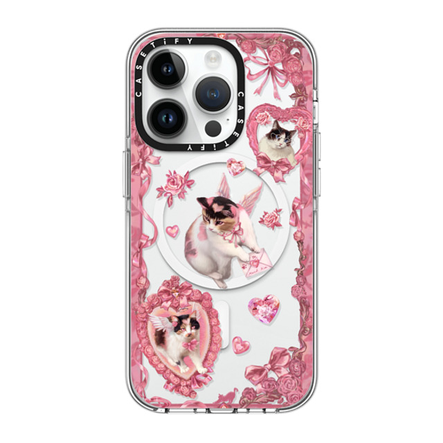 Mond Kim x CASETiFY iPhone 14 Pro Case Clear Clear Case MagSafe Compatible Heart Bow Cat Mond Kim x CASETiFY iPhone 14 Pro Case Clear Clear Case MagSafe Compatible Heart Bow Cat