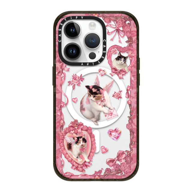 Mond Kim x CASETiFY iPhone 14 Pro ケース ブラック インパクトケース MagSafe対応 Heart Bow Cat