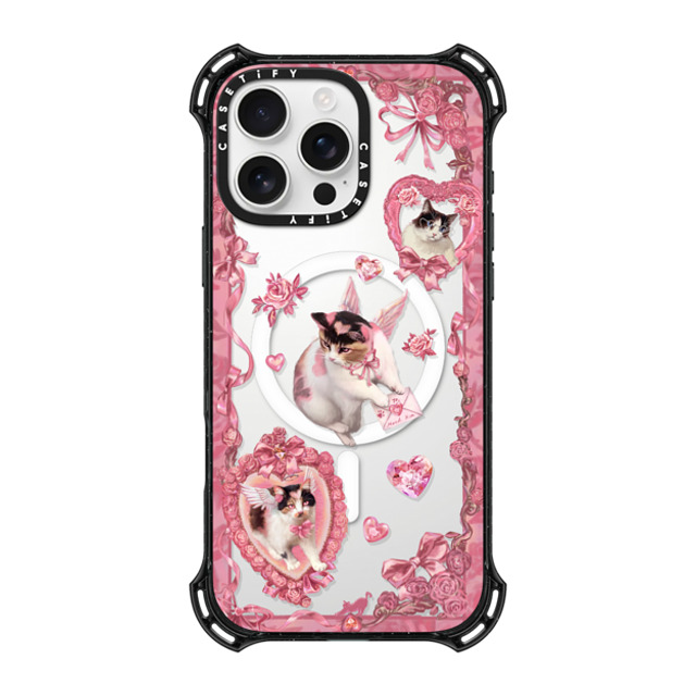 Mond Kim x CASETiFY iPhone 16 Pro Max ケース ブラック バウンスケース Heart Bow Cat