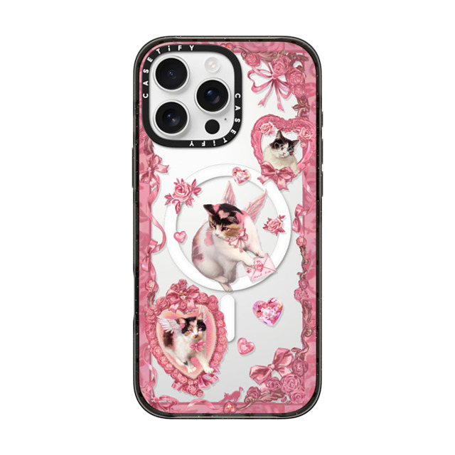 Mond Kim x CASETiFY iPhone 16 Pro Max ケース ブラック インパクトケース MagSafe対応 Heart Bow Cat