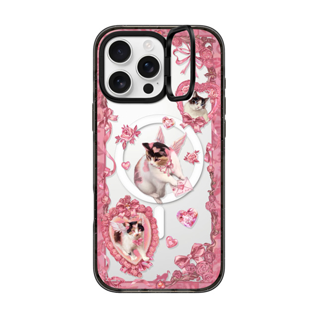 Mond Kim x CASETiFY iPhone 16 Pro Max ケース ブラック インパクトリングスタンドケース MagSafe対応 Heart Bow Cat