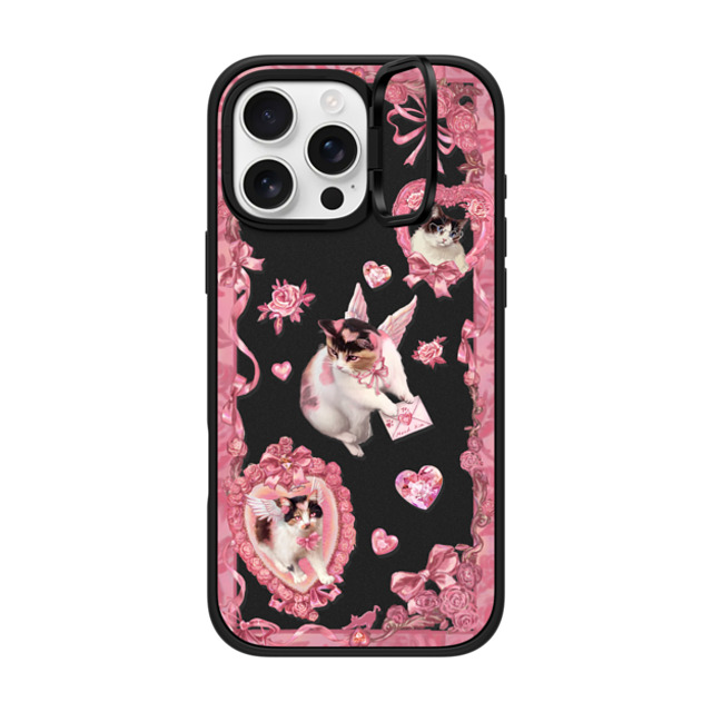 Mond Kim x CASETiFY iPhone 16 Pro Max ケース マットブラック インパクトリングスタンドケース MagSafe対応 Heart Bow Cat