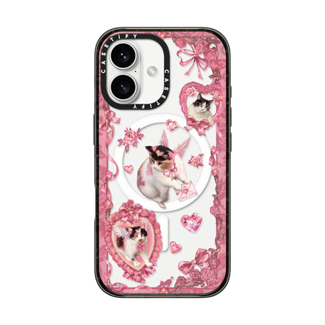 Mond Kim x CASETiFY iPhone 16 ケース ブラック インパクトケース MagSafe対応 Heart Bow Cat