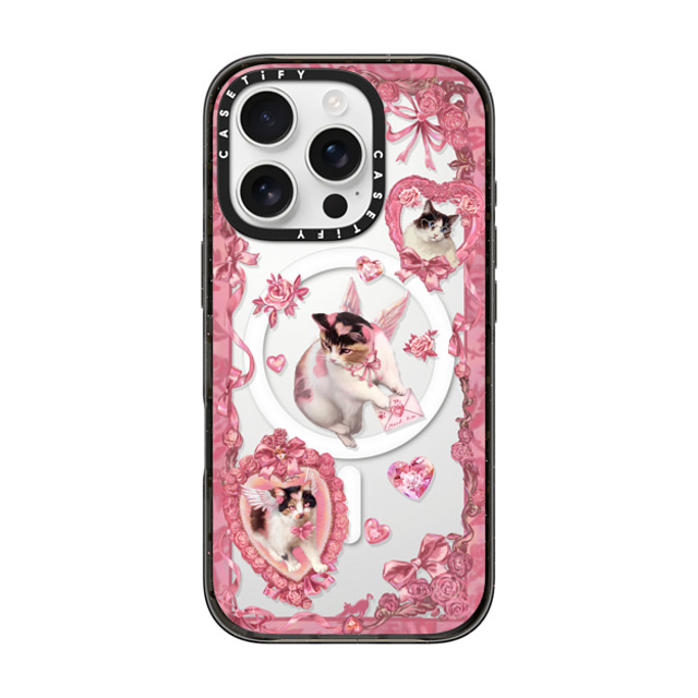 Mond Kim x CASETiFY iPhone 16 Pro ケース ブラック インパクトケース MagSafe対応 Heart Bow Cat