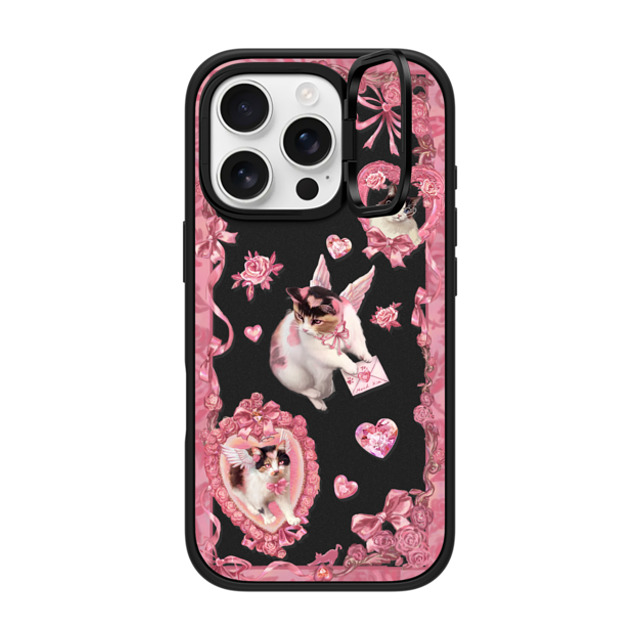 Mond Kim x CASETiFY iPhone 16 Pro ケース マットブラック インパクトリングスタンドケース MagSafe対応 Heart Bow Cat