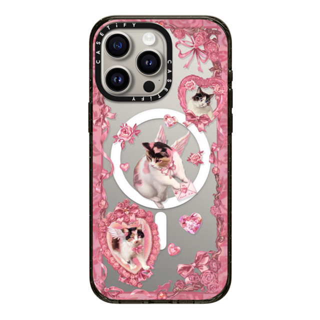 Mond Kim x CASETiFY iPhone 15 Pro Max ケース ブラック インパクトケース MagSafe対応 Heart Bow Cat