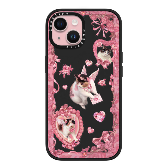 Mond Kim x CASETiFY iPhone 15 ケース マットブラック インパクトケース MagSafe対応 Heart Bow Cat