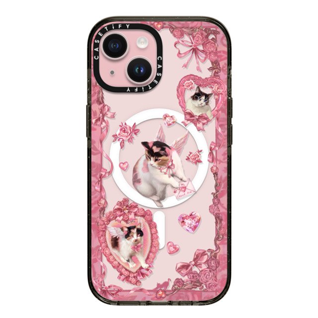 Mond Kim x CASETiFY iPhone 15 ケース ブラック インパクトケース MagSafe対応 Heart Bow Cat