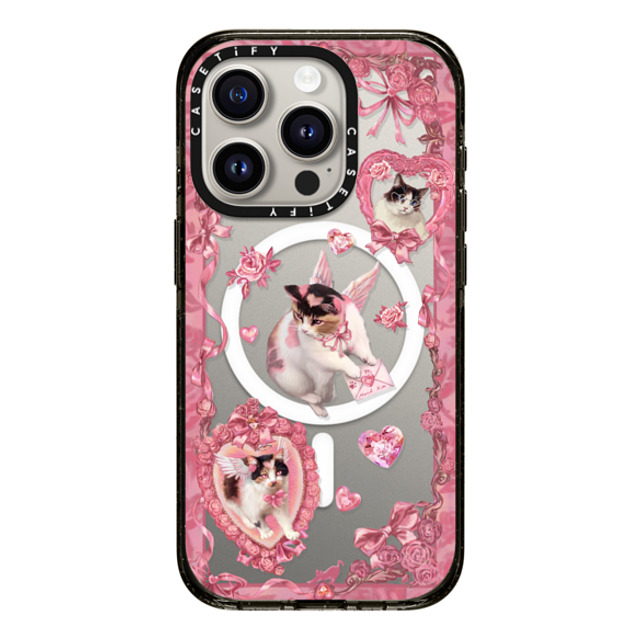 Mond Kim x CASETiFY iPhone 15 Pro ケース ブラック インパクトケース MagSafe対応 Heart Bow Cat