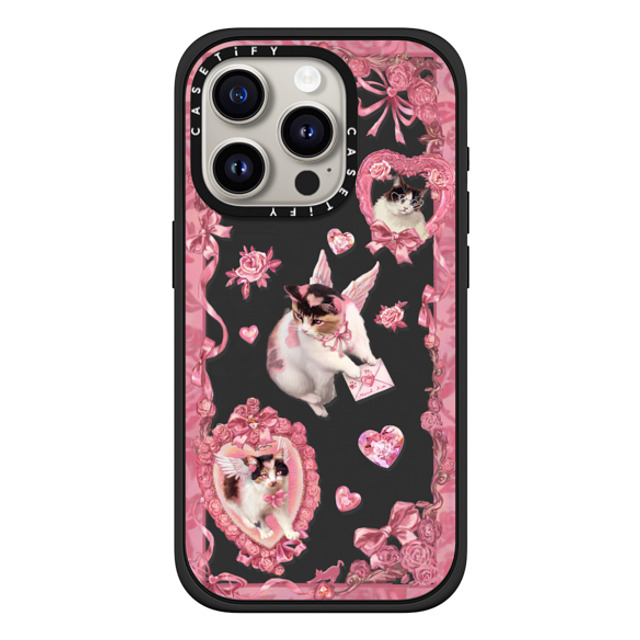 Mond Kim x CASETiFY iPhone 15 Pro ケース マットブラック インパクトケース MagSafe対応 Heart Bow Cat