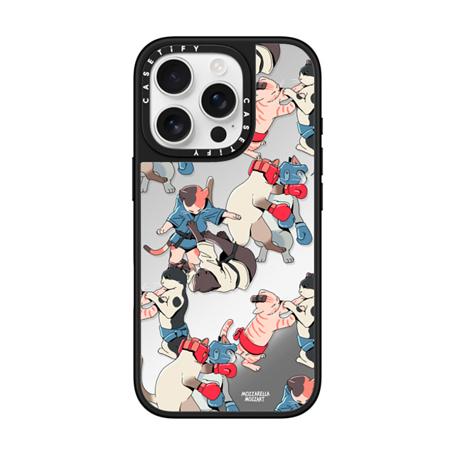 Mozza x CASETiFY iPhone 16 Pro Case Cat,Animal Silver on Black ミラーケース MagSafe対応 Fighting Cat Father's Day Mozza x CASETiFY iPhone 16 Pro Case Cat,Animal Silver on Black ミラーケース MagSafe対応 Fighting Cat Father's Day