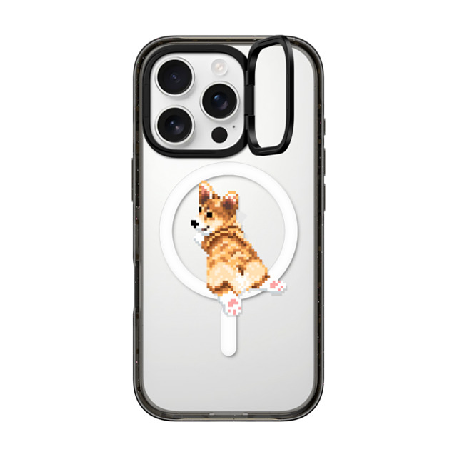 Fatbeard x CASETiFY iPhone 16 Pro ケース ブラック インパクトリングスタンドケース MagSafe対応 Corgi Butt