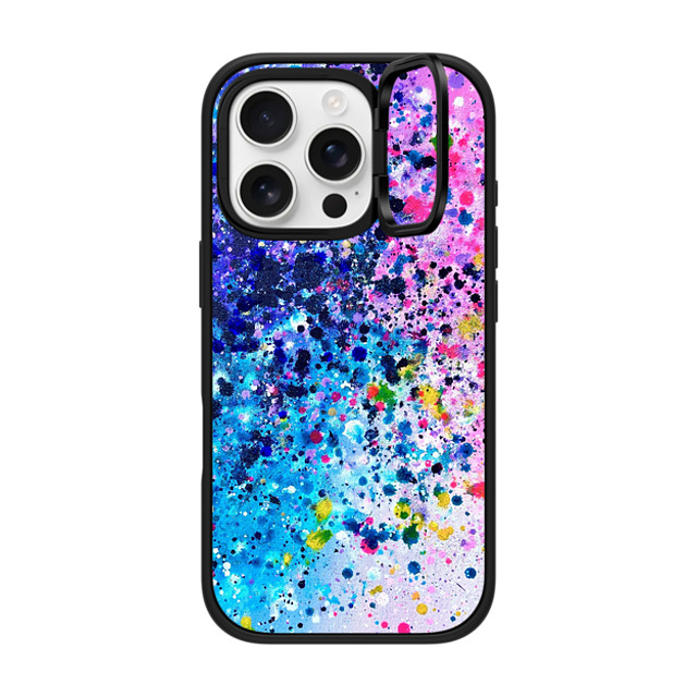 Ann Upton Art x CASETiFY iPhone 16 Pro ケース マットブラック インパクトリングスタンドケース MagSafe対応 Pink Confetti Pop