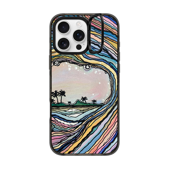 Ann Upton Art x CASETiFY iPhone 16 Pro Max ケース ブラック インパクトリングスタンドケース MagSafe対応 Waikiki Sunset Iphone Case by Ann Upton