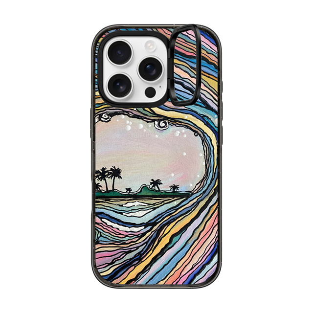 Ann Upton Art x CASETiFY iPhone 16 Pro ケース ブラック インパクトリングスタンドケース MagSafe対応 Waikiki Sunset Iphone Case by Ann Upton