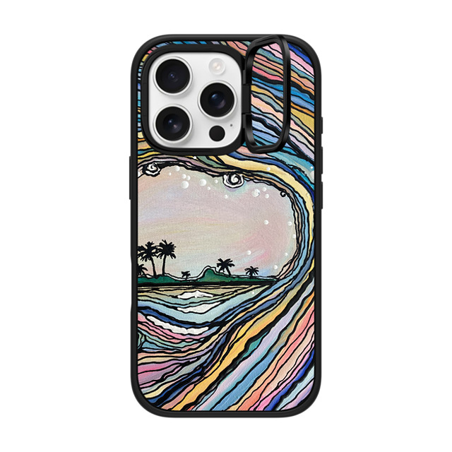 Ann Upton Art x CASETiFY iPhone 16 Pro ケース マットブラック インパクトリングスタンドケース MagSafe対応 Waikiki Sunset Iphone Case by Ann Upton