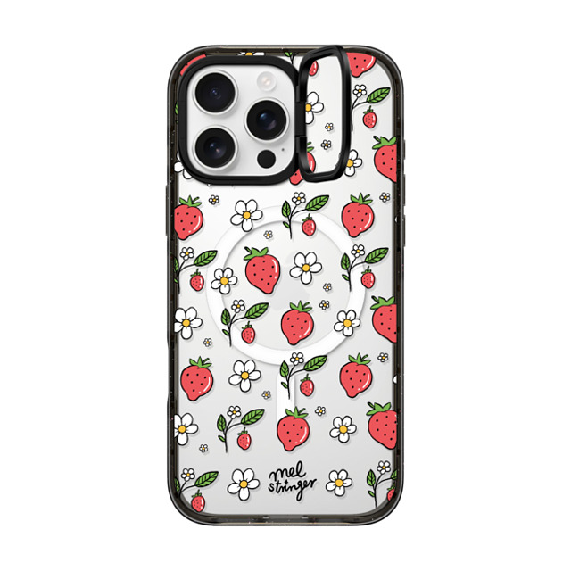 Mel Stringer x CASETiFY iPhone 16 Pro Max ケース ブラック インパクトリングスタンドケース MagSafe対応 Strawberry Summer by Mel Stringer