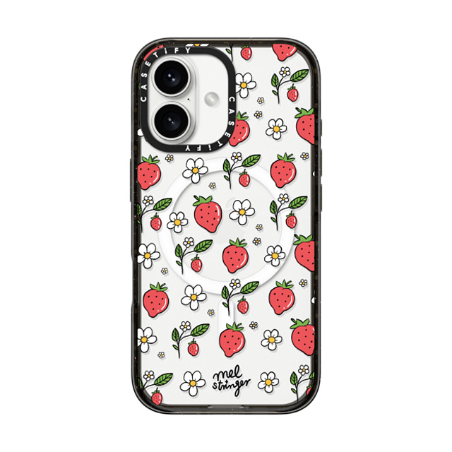 Mel Stringer x CASETiFY iPhone 16 ケース ブラック インパクトケース MagSafe対応 Strawberry Summer by Mel Stringer