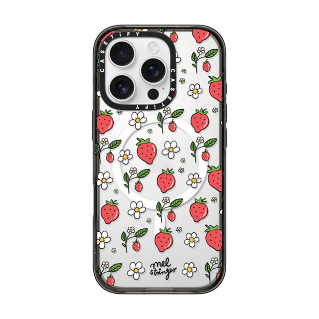 Mel Stringer x CASETiFY iPhone 16 Pro ケース ブラック インパクトケース MagSafe対応 Strawberry Summer by Mel Stringer