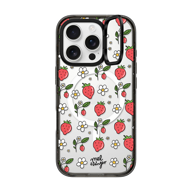 Mel Stringer x CASETiFY iPhone 16 Pro ケース ブラック インパクトリングスタンドケース MagSafe対応 Strawberry Summer by Mel Stringer