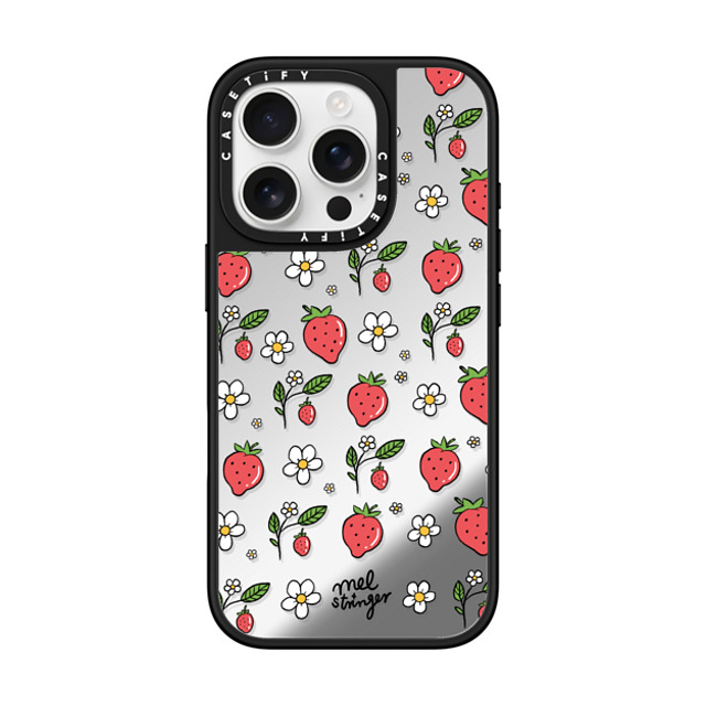Mel Stringer x CASETiFY iPhone 16 Pro Case Floral,Strawberry Silver on Black ミラーケース MagSafe対応 Strawberry Summer by Mel Stringer Mother's Day Mel Stringer x CASETiFY iPhone 16 Pro Case Floral,Strawberry Silver on Black ミラーケース MagSafe対応 Strawberry Summer by Mel Stringer Mother's Day