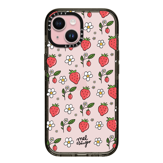 Mel Stringer x CASETiFY iPhone 15 ケース ブラック インパクトケース Strawberry Summer by Mel Stringer